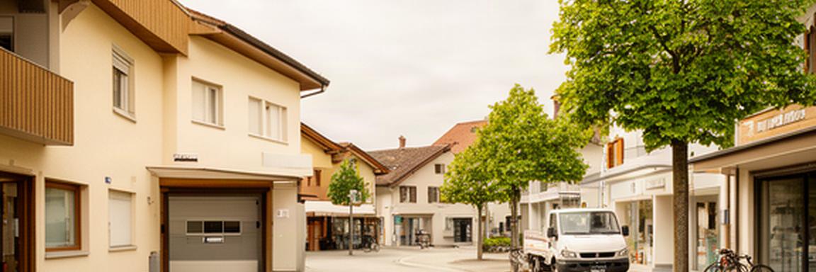 Ruhige Strassenszene an der Länggasse in Lyss mit regionalem Gewerbe und Lieferzufahrt