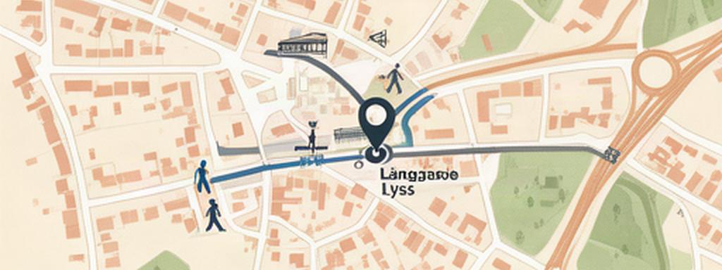 Statische Standortkarte rund um die Länggasse in Lyss mit Bahnhof und Fussweg